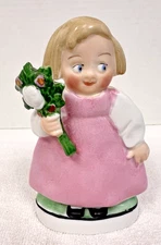 Early 1900 Schafer Vater Style German Ceramic Girl Flowers Flask Decanter Bottle