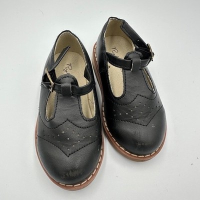 Rylee + Cru Black Leather T Strap Wingtip Brogue Shoes Kids Size 7 Toddler