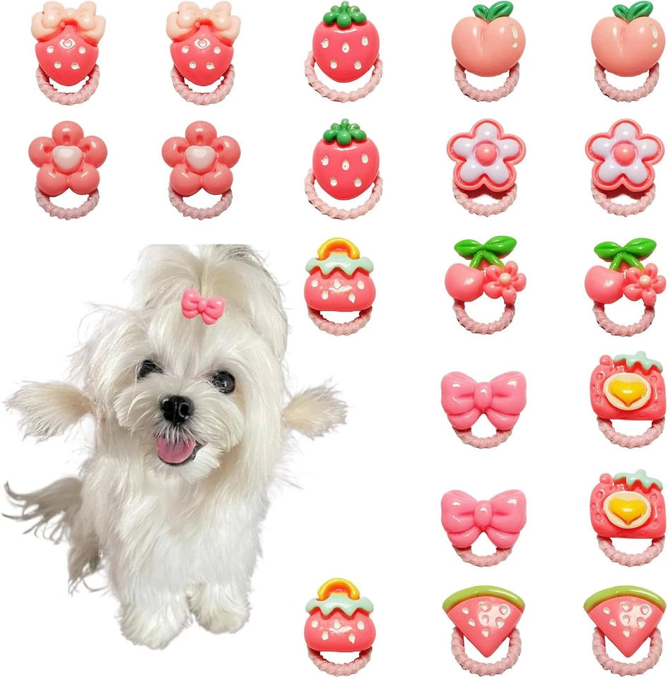 20 Pcs Mix Style Handmade Small Dog Hair Bows with Rubber Bands Cute Puppy Bo... - Image 4 of 4