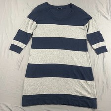 Gap Sweater Dress Womens L Navy Gray Striped Knit Cotton 3/4 Sleeve Round Neck