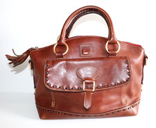Dooney Bourke Chestnut Brown Florentine Leather Front Pocket Satchel Bag