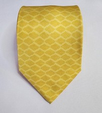 Hermes Silk Tie Yellow Geometric Lattice Pattern Print Necktie France 5088 PA