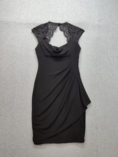 Xscape Women Dress 4 Black Lace Shoulder Ruched Draped Formal Cocktail Gown