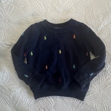 Polo Ralph Lauren Girls Navy All Over Multi Pony Fleece Pullover Sweatshirt Size