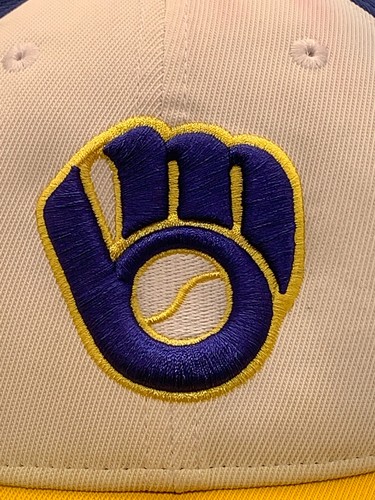 Milwaukee Brewers Hat Cap Fitted OSFM Blue Yellow Nike MLB Baseball Logo Swoosh - Picture 2 of 13