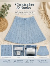 Christopher Banks Denim A-Line Midi Skirt Size 8 Light Wash 100 Cotton EUC