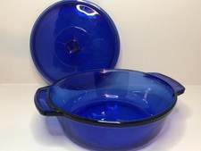 Anchor Hocking Cobalt Blue Glass 2 Quart Cooking Casserole 9” Dish & Lid USA