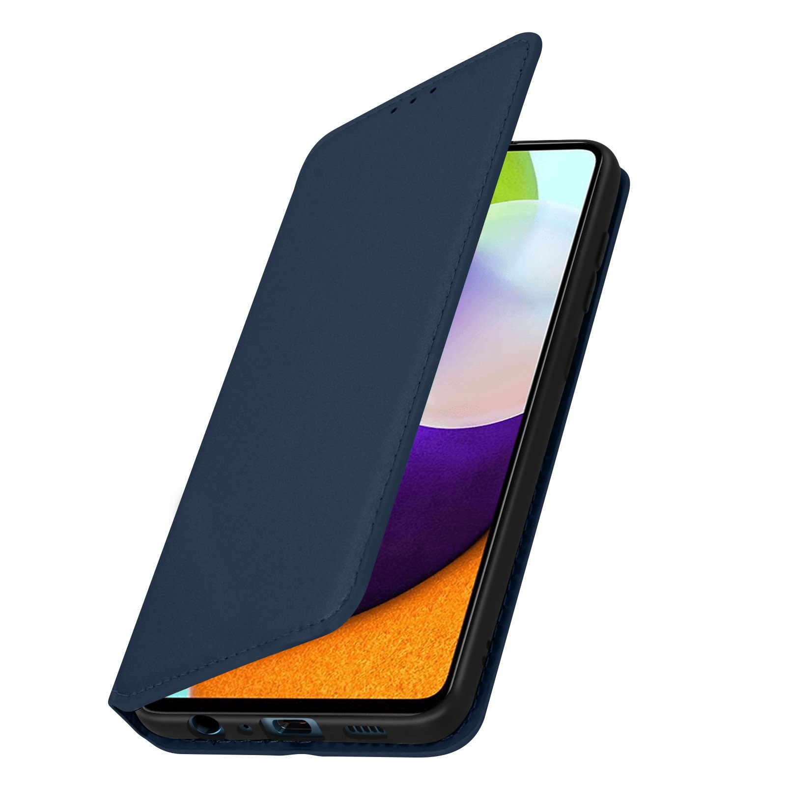 Housse cuir Galaxy A72 Avizar bleu nuit idéale pour les trajets