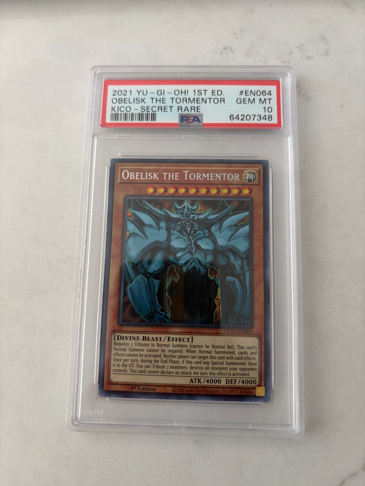 YGO Obelisk the Tormentor 1st Edition SECRET  Pharaoh’s Rare KICO-EN064 PSA 10 view 3
