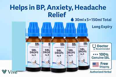 SBL Drops No.4 BP, Headache, Anxiety, Tension Relief | 30ml x 5 | Free Ship USA