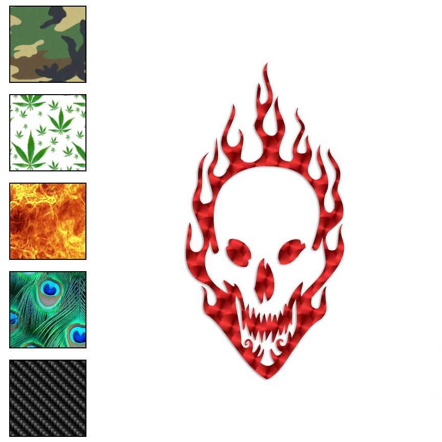 Skull Flames Fire, Vinyl Decal Sticker, 40 Patterns & 3