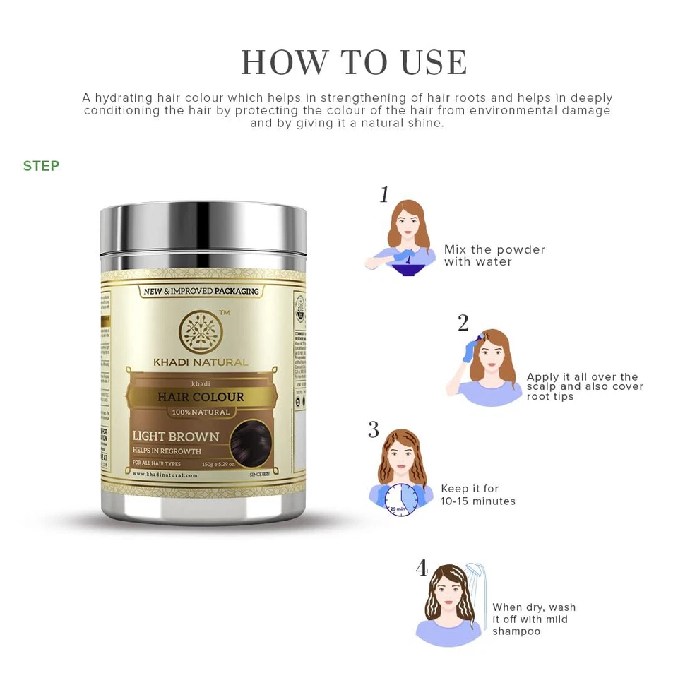 Color de cabello Khadi natural herbal marrón claro henna para todo tipo de cabello 150 g Foto 4 de 4