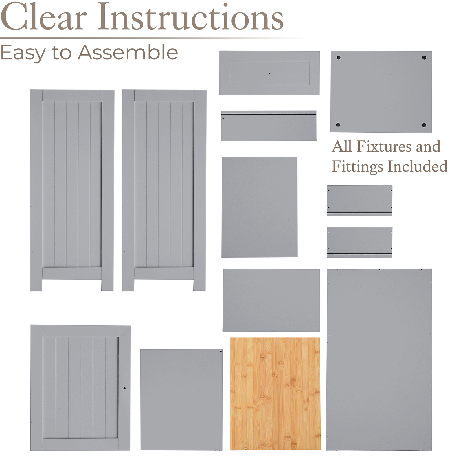 Christow Grey Bathroom Drawer Unit Storage Cupboard With Bamboo