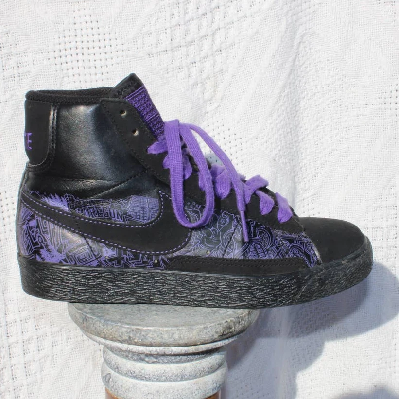 black and purple nike blazers
