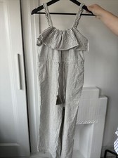 Zara Linen Green Stripe Dungarees XS
