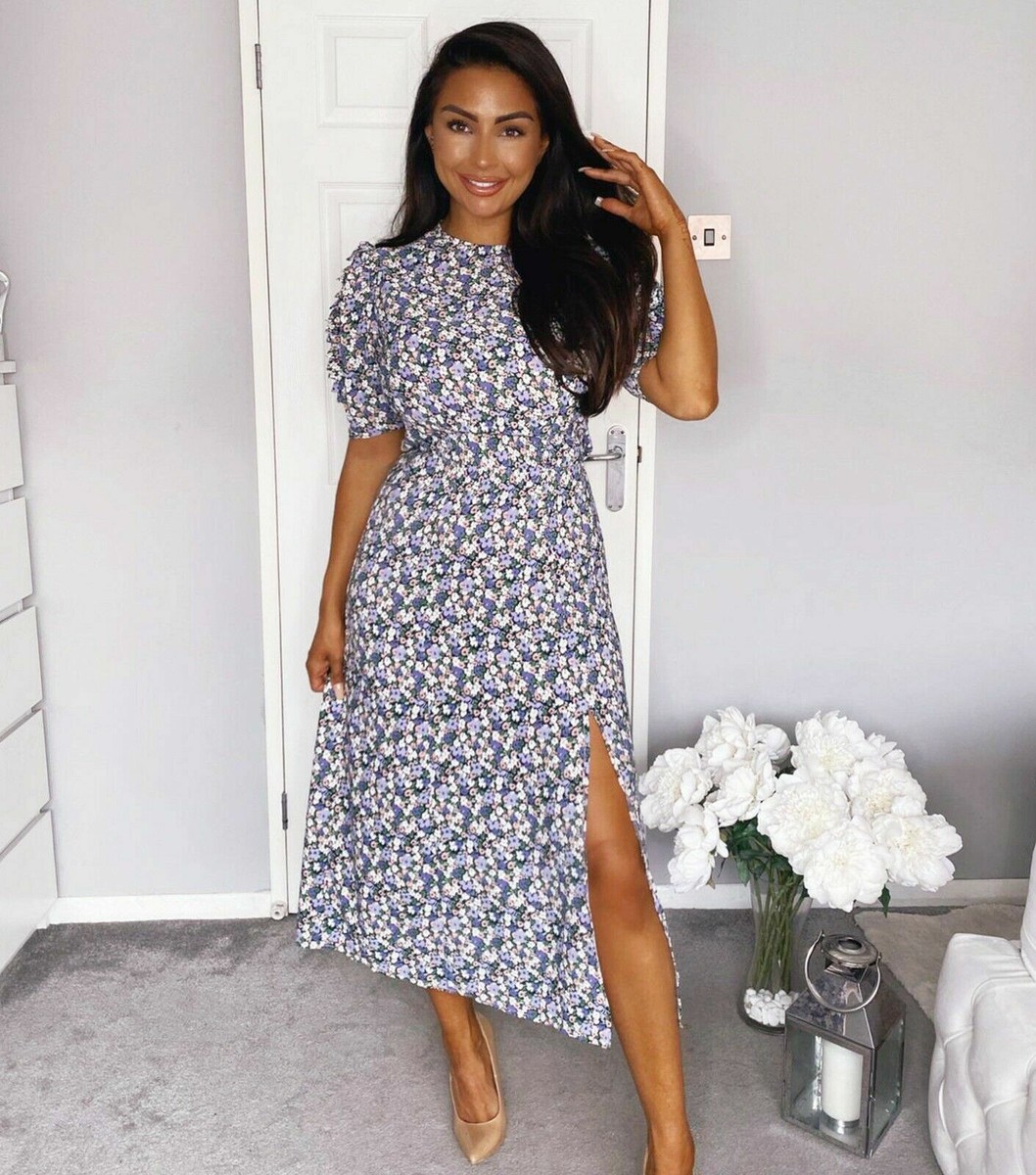 knee length dresses for ladies Ditsy Floral Tie Detail Slit Midi Dress main image 0