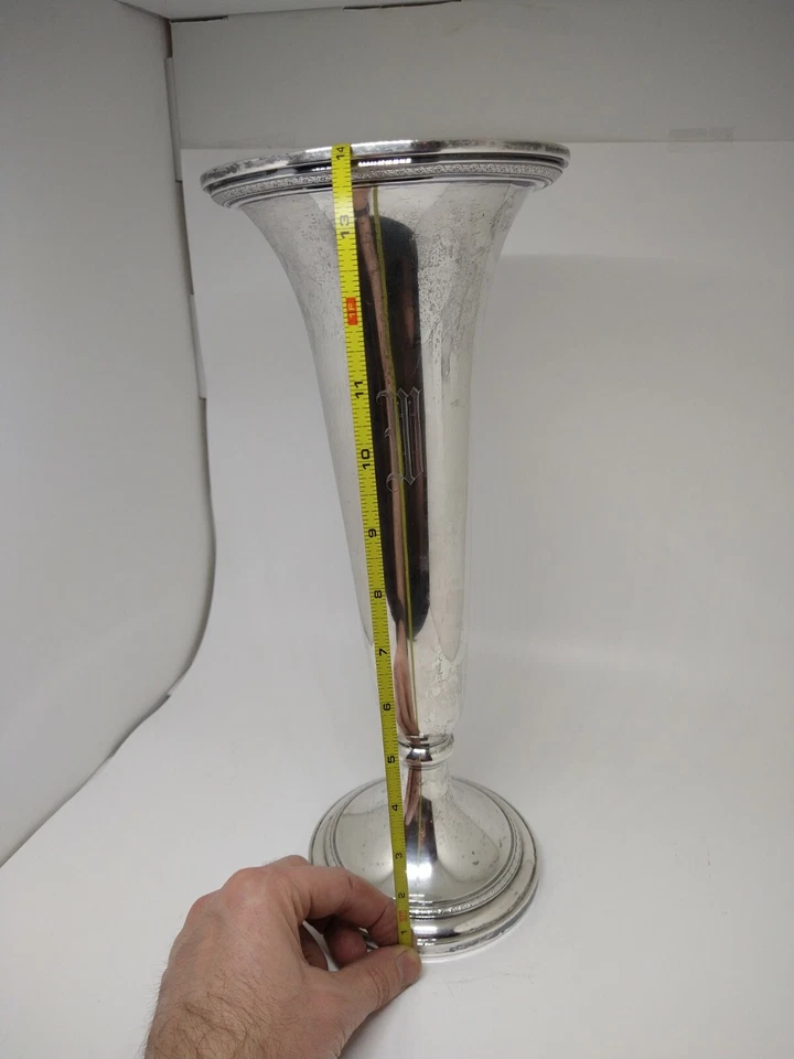 Массивный. 14-дюймовая труба ваза Watson из чистого серебра моно W. 16,5 унц - Изображение 3 из 4