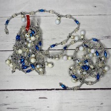 2 Strands Beaded Snowman Christmas Tree Garland 9 Ft Pearls Unique 18 Ft. Total
