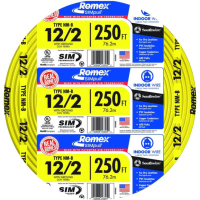 NEW Durable Southwire 250 ft. 12/2 Solid Romex SIMpull CU NM-B W/G Wire Romex