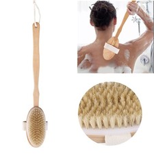Premium Natural Bristle Wooden Bath Shower Body Back Dry Skin Brush Spa Scrubber