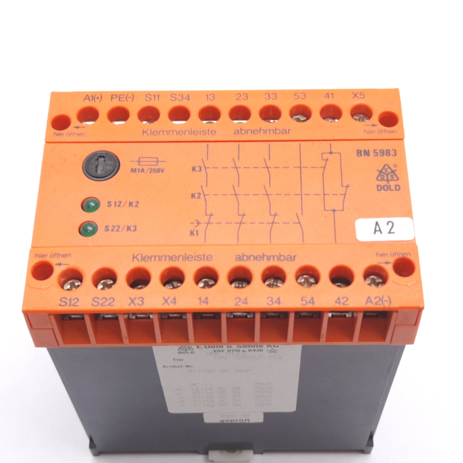 E Dold VDE 0113 BN-5983.53 Emergency Stop Safety Relay, 3N/O 1N/C, Coil: 24VDC