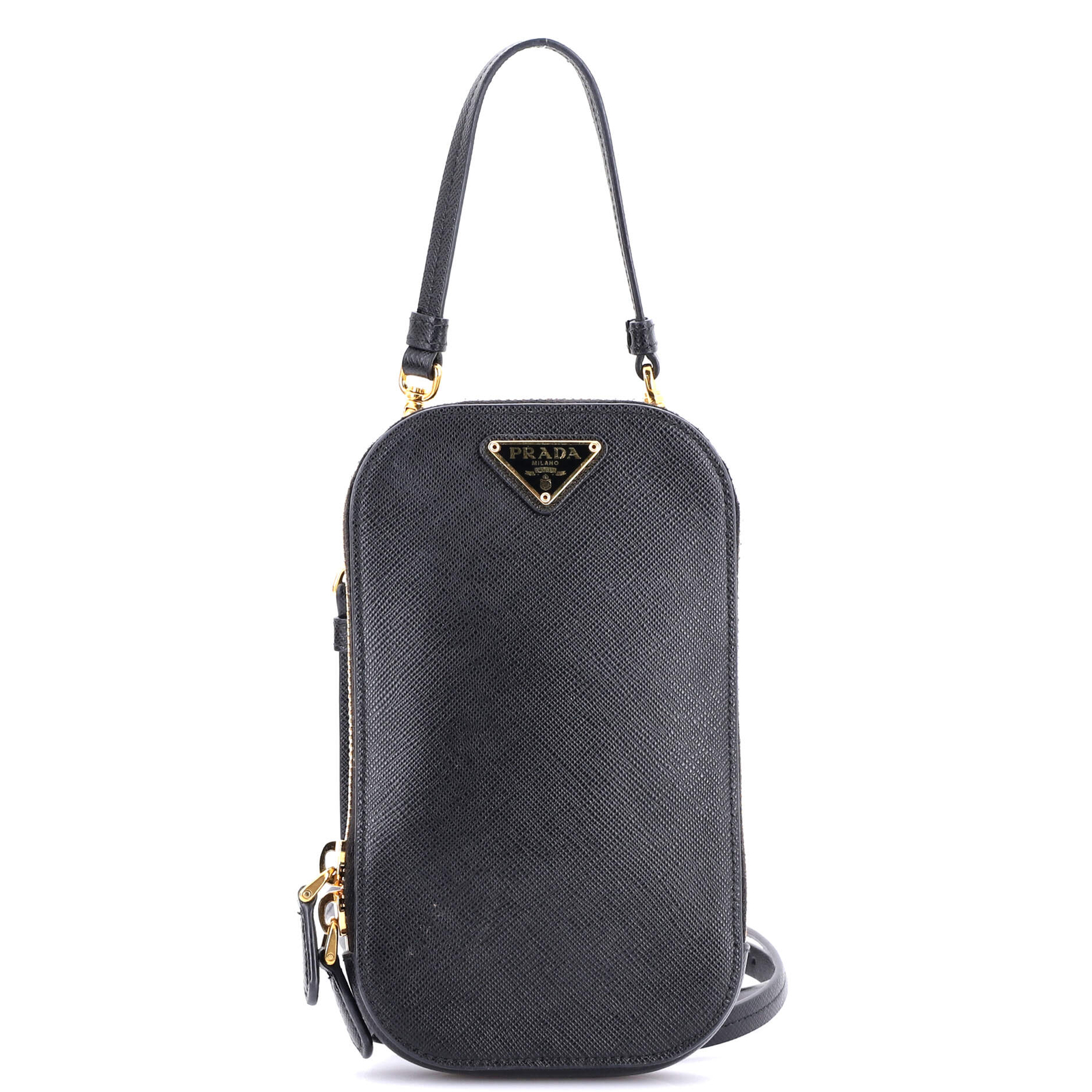 Prada Saffiano Leather Zip Phone Holder Crossbody Bag