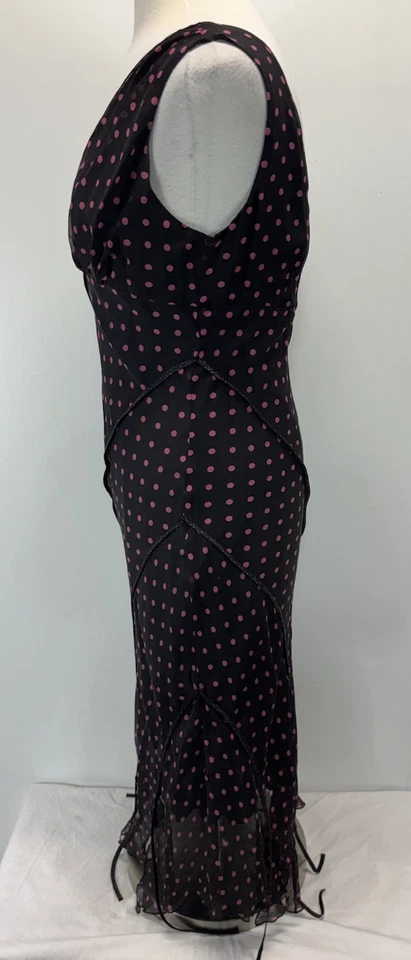 Vtg Robbie Bee Silk Midi Dress Sz 10 Black Pink Polka Dot Whimsigoth Fairy Y2K  - Image 2 of 4