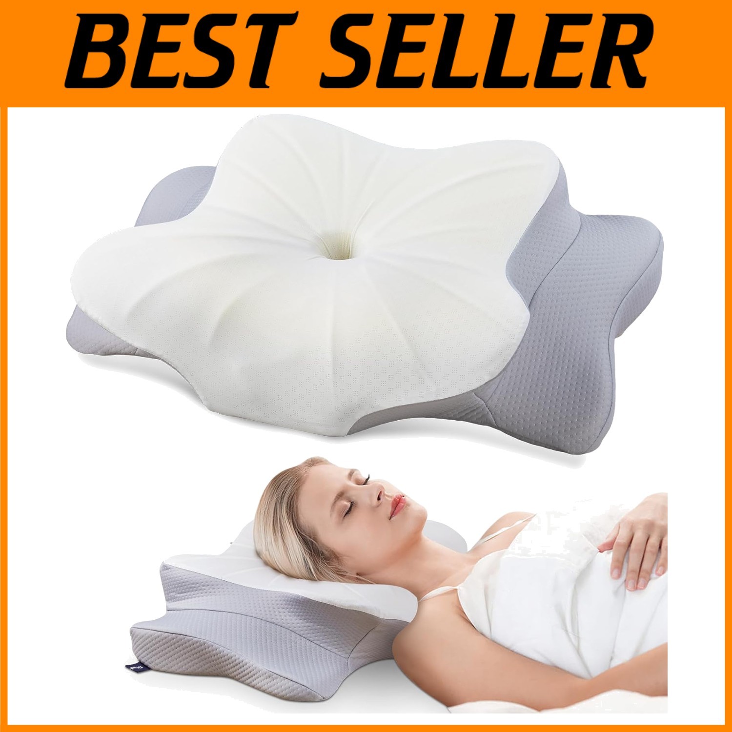 Contoured Memory Foam Pillow with Breathable Removable Cover for Neck Support