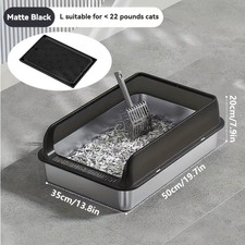 Extra Large Stainless Steel Cat Litter Box with Lid - Enclosed Litterpan High-Si