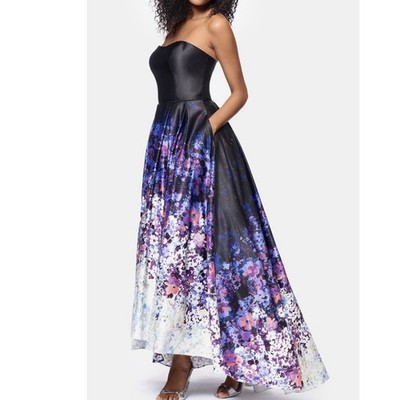 NEW Betsy & Adam Ombré Floral Strapless High-Low Ball Gown Size 4