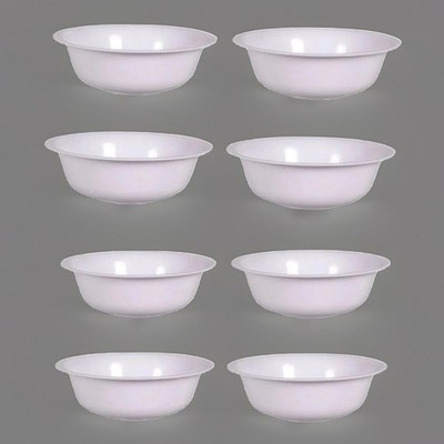 8 Sturdy WHITE Cereal Bowls 6.5'' Wide BPA-FREE Plastic GOOD FOR MIDNIGHT DESERT