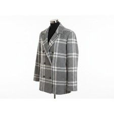 Anne Klein Grey Windowpane Plaid Wool-Blend Blazer Size S