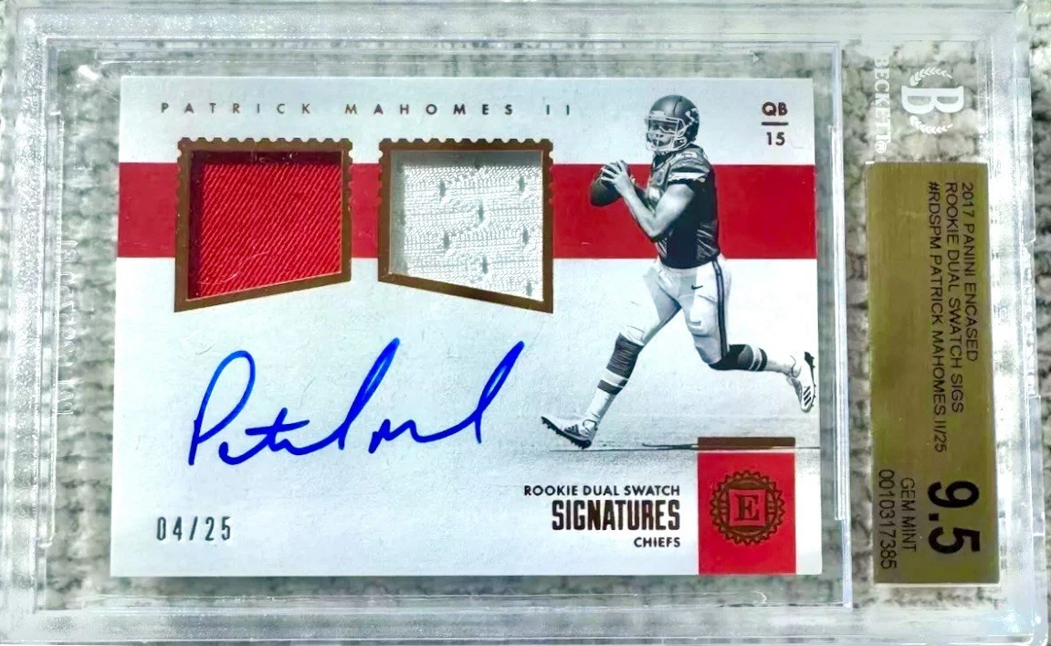 Patrick Mahomes Panini Encased Rookie Dual Swatch Signature #PM Gold
