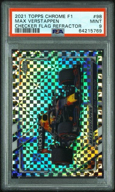 2021 Topps Chrome Formula 1 Checker Flag Refractor #98 Max Verstappen PSA 9