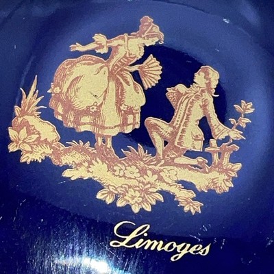 Limoges Porzellan Handspiegel,Kobalt Blau+22 Kt. Vergold.40.9g, L10.6xB-5.5cm