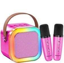 Kinglucky Mini Karaoke Machine for Kids, 2 Wireless Mics, 3-12 Yrs, Pink, Gift