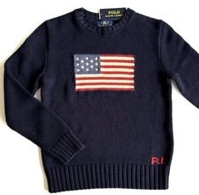 NWT, Boys Ralph Lauren Navy American Flag Knitted Sweater. XL(18-20). Eu 170