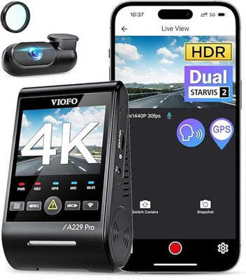 A229 Pro 4K HDR Dash Cam, Dual STARVIS 2 IMX678 IMX675, 4K+2K Front and Rear Car
