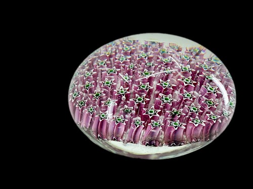 Vintage Millefiori Art Glass Paperweight – Pink & Green Star Cane Design, 3.75” - Picture 4 of 8