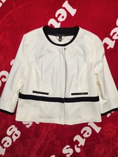 Chico s Black Label Womens Size 2 Ivory Black Zip Front Jacket Blazer