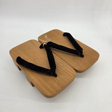 Vintage Japanese Geta Wooden Clogs Men Black Velvet Straps Traditional Sandal 9"