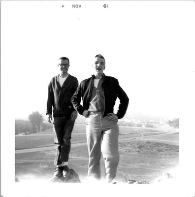 Teenagers Young Men Friends Posing Atop Barren Rural Landscape 1960s VTG Photo