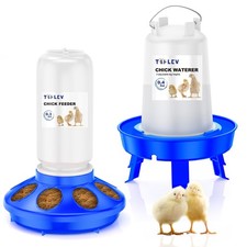 Chick Feeder and Waterer Set 0.3 Gal 0.4 Gal Adjustable Legs Blue Poultry