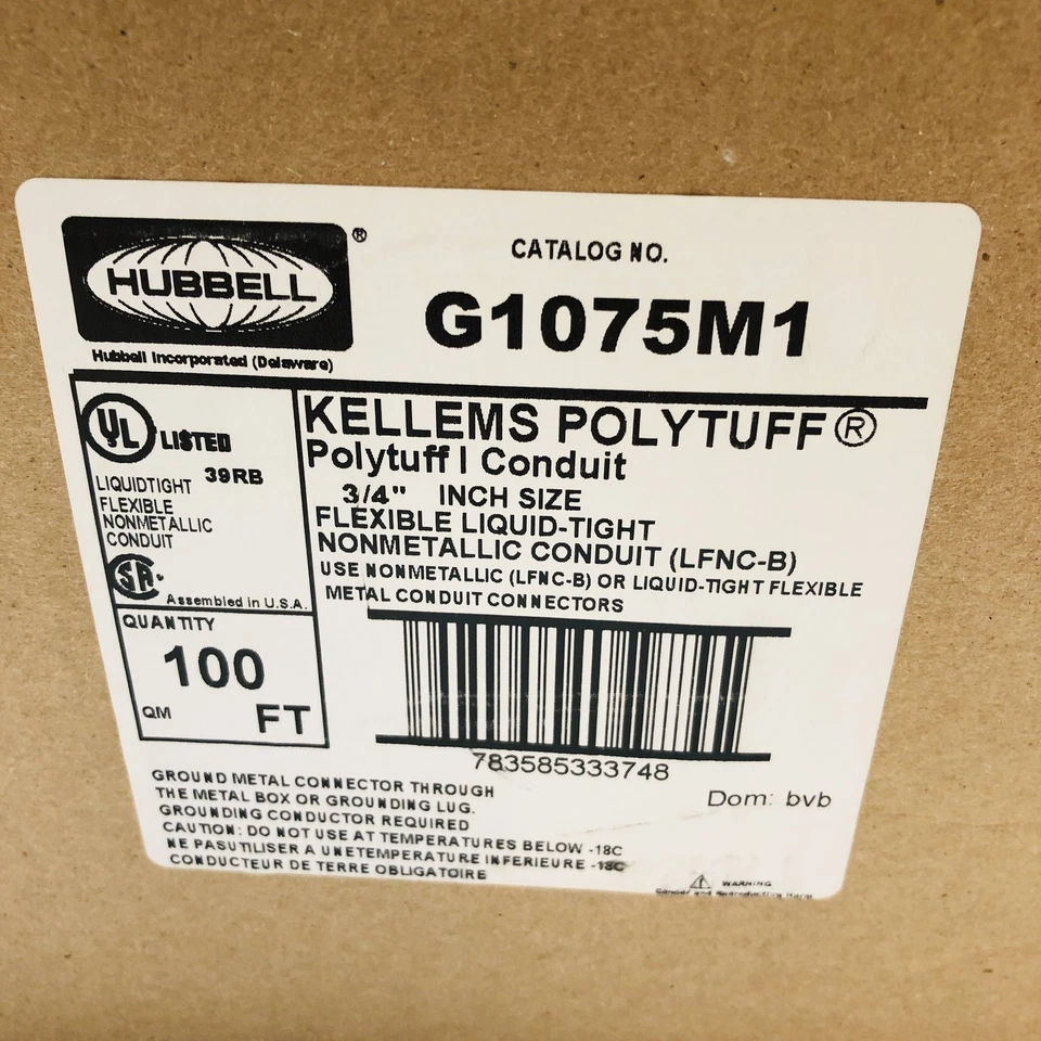 Hubbell G1075M1 Conducto Polytuff 3/4" Líquido Flexible Apretado No Metálico 100 ft Foto 2 de 4
