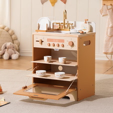 Robud Wooden Caramel Dishwasher Playset Pretend Kitchen Toddler Role Play Toy