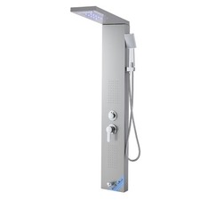 Shower Panel Tower System with Rainfall Waterfall Shower Head, LED, 53 in Brushe