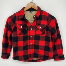 Eddie Bauer Sherpa Button Snap Shirt Jacket Kids Size 6/7 Red Plaid Print