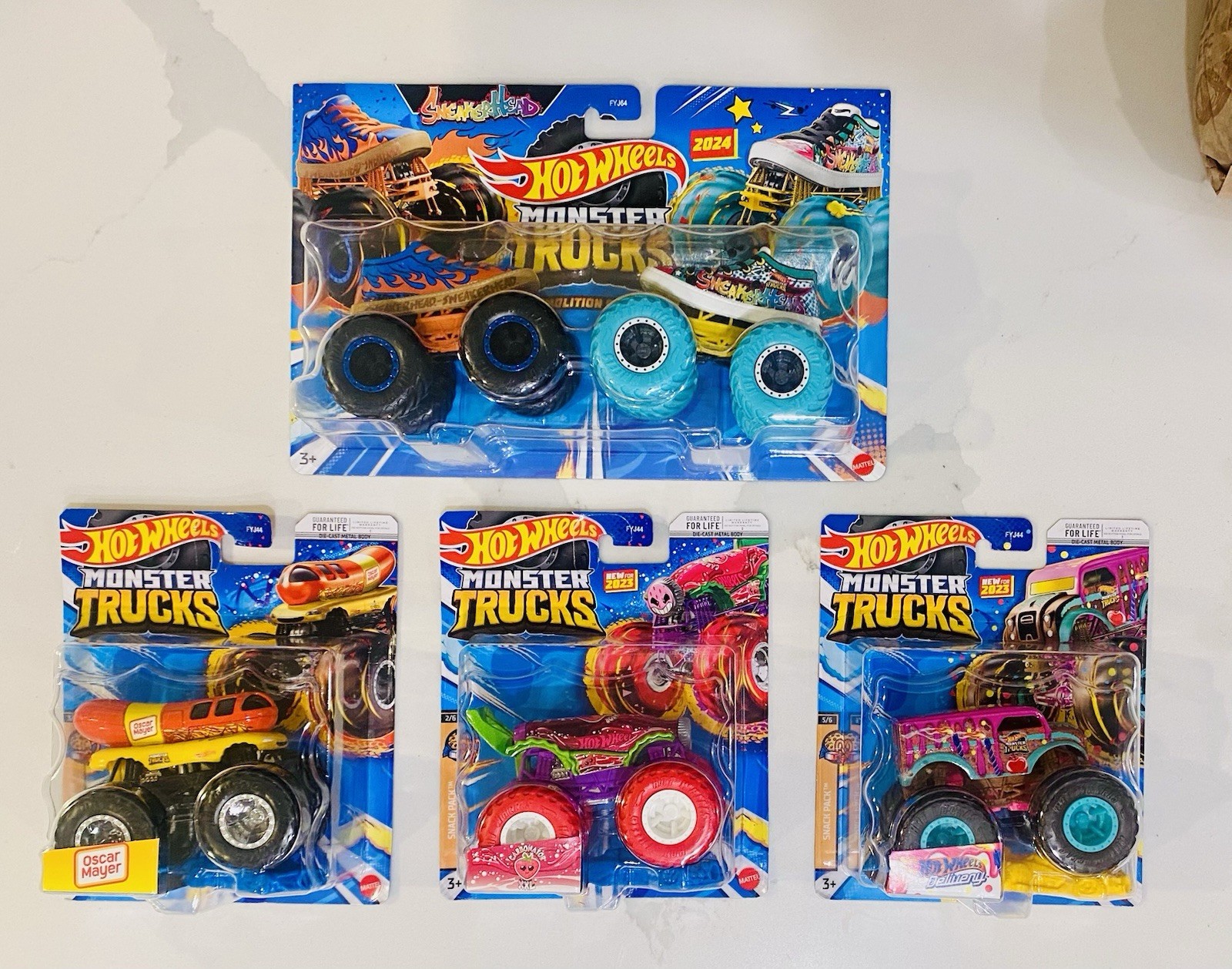 Hot Wheels Sneakerhead Demolition Doubles 2pk & 3 HW Monster Snack Pack Trucks