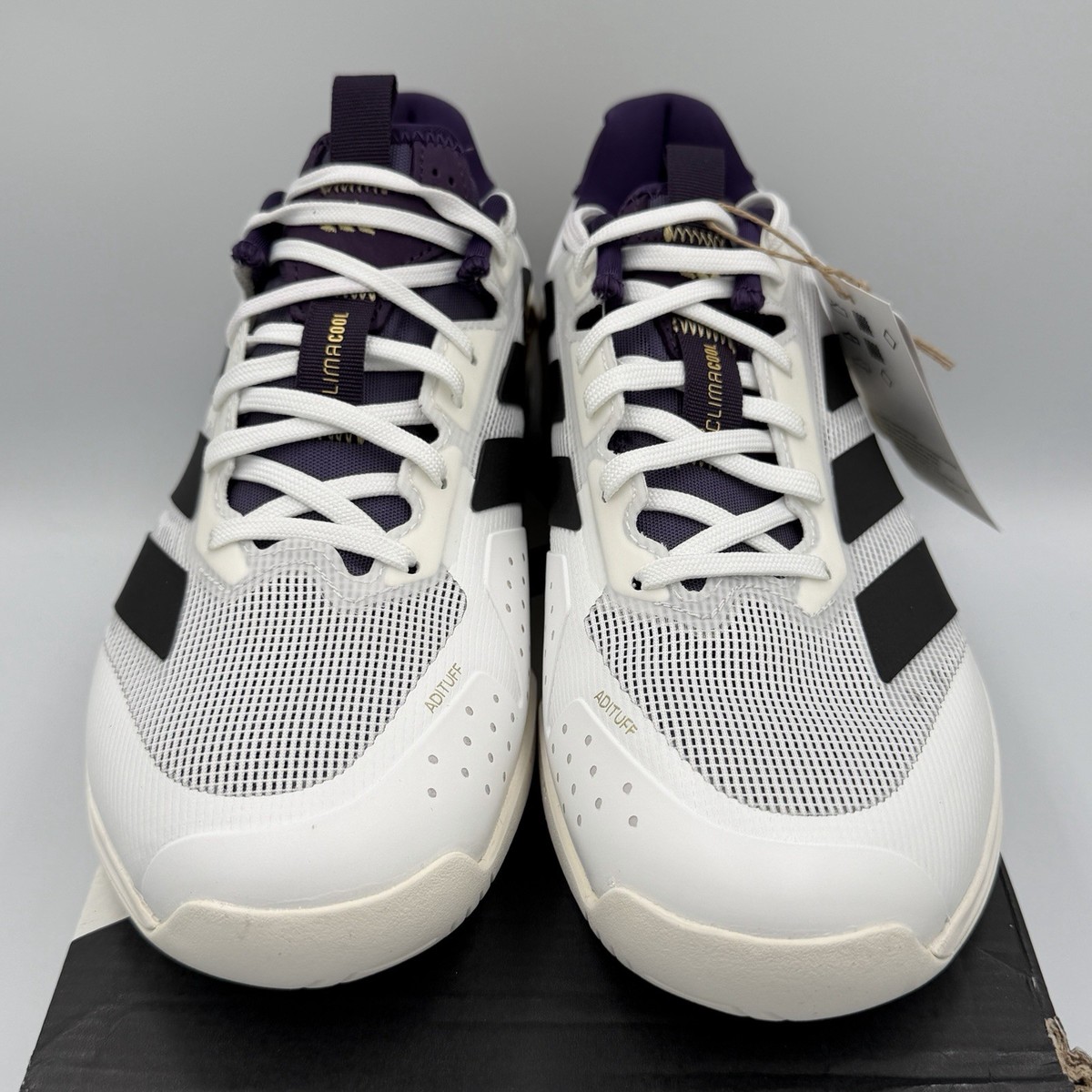 Mens Size 10.5 Adidas Tennis Shoes Adizero Ubersonic 5 Cloud White Black JQ3778 Adidas Adizero Ubersonic 5 Tennis Shoes White Black Plum  main image 4