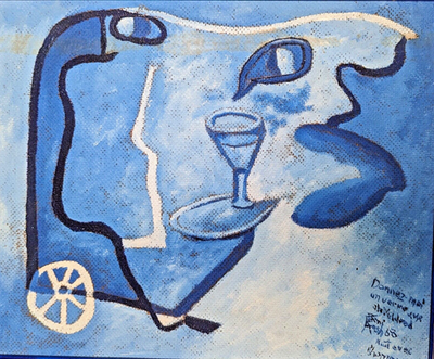 #ad Beni E. Kosh Signed 1968 Abstract Cubist Painting Blue Modernist Framed $795.00